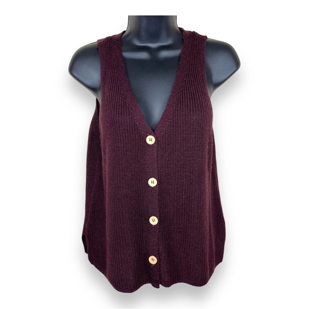 Large Juniors Pink Rose Brand Sleeveless Knit Top Burgundy Red Cropped V Neck